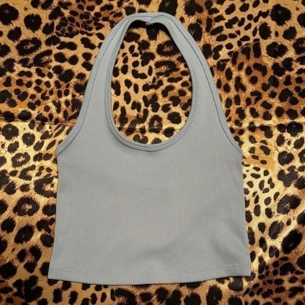 H&M Light Blue Seamless Rib Knit Halter Top